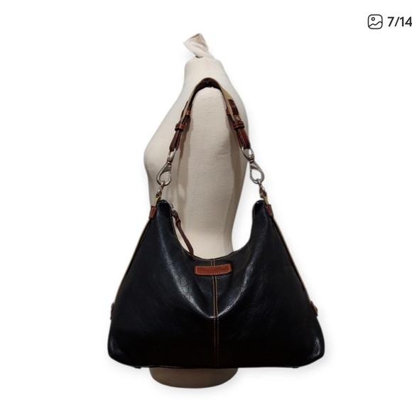 Dooney & Bourke Handbags - Dooney & Bourke Black Leather Shoulder Bag with Brown Trim